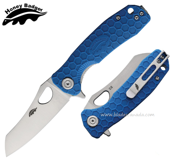 Honey Badger Mini Wharncleaver Flipper Folding Knife, No Choil, D2 Steel, FRN Blue, HB1170